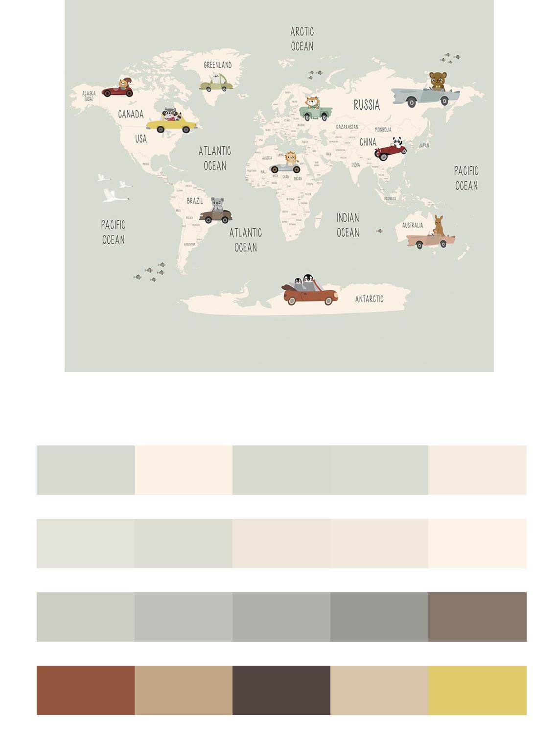 Карта мира в детскую с машинками цвета